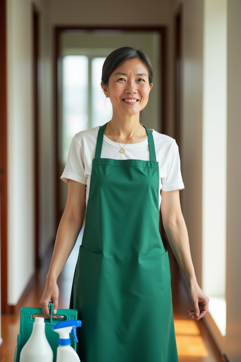 保洁阿姨与工具